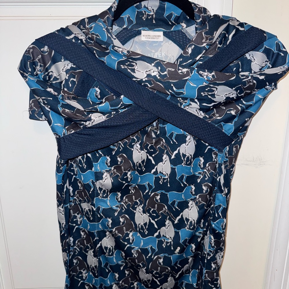 Ariat Blue Black White Horse Print Quarter-Zip Top - Picture 4 of 5